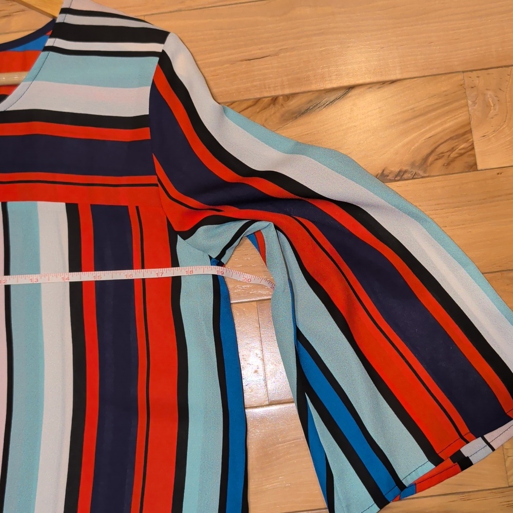 Anthropology W5 Red Blue Multi-Stripe 3/4 Sleeve Blouse - Picture 3 of 4
